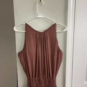 Brown SheBird sleeveless top with built in bra and ruffle hem